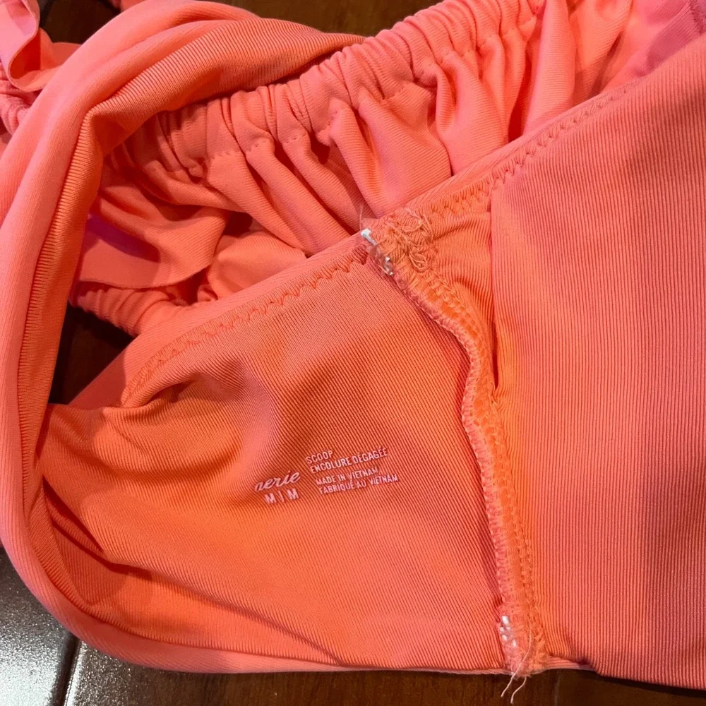Aerie Ruffle Bikini Swim Top‎ Real Good Scoop Coral Pink Ruffle Strap New Medium